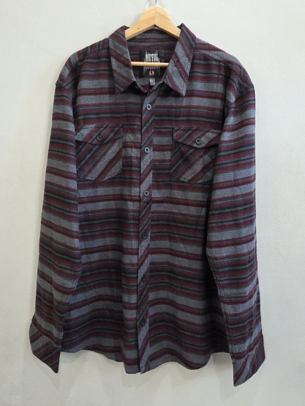 Metal Mulisha 2-Stroke Woven Long Sleeve Stripe Flannel Shirt Cotton Men's XXL